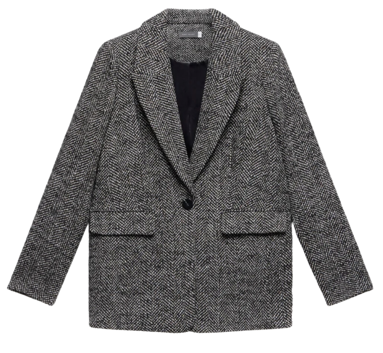 Black Herringbone Blazer Coat